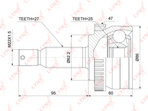 ШРУС наружный LYNXauto CO-3784A. Для: HYUNDAI Grandeur 05-10 / Sonata 06-14, фото 1