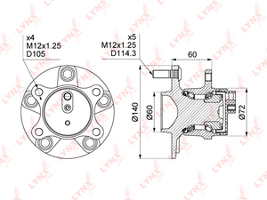 Ступица задняя в сборе LYNXauto WH-1099. Для: SUZUKI Сузуки SX4 1.5-2.0 2WD JPN 06> / Swift(Свифт) IV 1.6 JPN 12>, фото 1