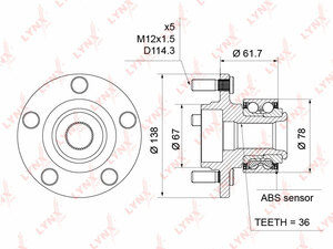 Ступица передняя в сборе с ABS LYNXauto WH-1200. Для: MAZDA 3(BK) 1.4-2.3 03-05, фото 1