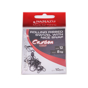 Вертлюг с застежкой Namazu Pro ROLLING RIBBED SWIVEL WITH NICE SNAP, цв. Carbon, р. 12, test-8 кг, к, фото 2