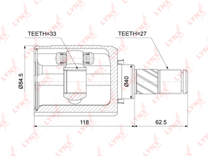 ШРУС внутренний L LYNXauto CI-3732. Для: Nissan, Ниссан, Qashqai(Кашкай)(J10E) 2.0 / X-Trail(Икс-Траил)(T31) 2.0 07-15. Шлицы наружные, шт. - 27. Шлицы внутренние, шт. - 33., фото 2