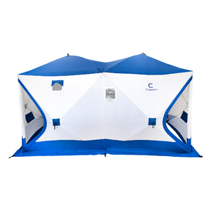 Палатка зимняя куб СЛЕДОПЫТ, 3,8х1,9 м, 2-х комнатная,  S по полу 7,2 кв.м, 3 слоя, цвет синий/белый, фото 6