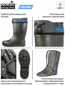 Сапоги зим. Norfin BERINGS SPIKE с манж. и шипами антрац. -45С EVA р.40-41, фото 5