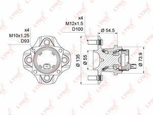 Ступица задняя в сборе с ABS LYNXauto WH-1133. Для: TOYOTA Corolla(E120) 1.4D-2.0D 02-03 / Prius 1.5 00-04, фото 1