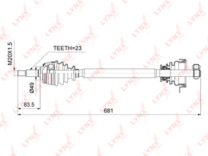 Привод в сборе L LYNXauto CD-6705. Для: Lada, Лада, Largus(Ларгус) 1.6 8V 12>, Renaul, Рено, Logan(Логан) I 1.5D-1.6 05> / Sandero(Сандеро) I 1.5D-1.6 08>. Резьба 1 - MM20х1,5., фото 3