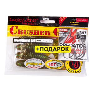 Комплект: твистер LJ Pro Series CRUSHER GRUB 4,5in/PA19 и крючки офсетные LJ PREDATOR сер. LJH345 разм.004, фото 1