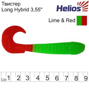 Твистер несъедоб. Long Hybrid 3,55"/9,0 см Lime & Red 20шт. (HS-15-021-N-20) Helios (0), фото 3