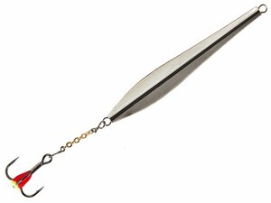 Блесна вертикальная зимняя Lucky John DOUBLE BLADE с цепочкой и тройником 60MM CS блистер, фото 5