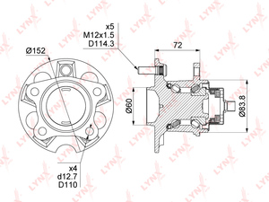 Ступица задняя в сборе R LYNXauto WH-1502. Для: LEXUS RX330-400h 2WD 03-08, TOYOTA Highlander 2.4-3.3 2WD 03-07, фото 1