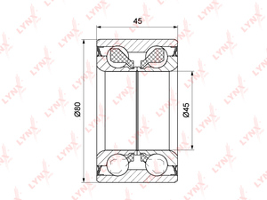 Подшипник ступицы передний (45x45x80) LYNXauto WB-1148. Для: VW Фольксваген TranSporter(Транспортер) IV 1.9D-2.8 90-03, фото 1