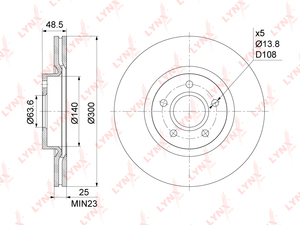 Диск тормозной передний (300x25)  LYNXauto BN-1218. Для: Ford, Форд, Focus(Фокус) II-III 1.4-2.0D 04-12 / C-Max(С-Макс) / Kuga I-II / Transit(Транзит)/Tourneo Connect, Volvo, Вольво, C30 / S40 II., фото 3