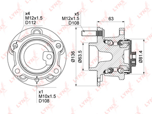 Ступица задняя в сборе LYNXauto WH-1328. Для: FORD ФОРД Focus(Фокус) III 1.0-2.0 10>, фото 1