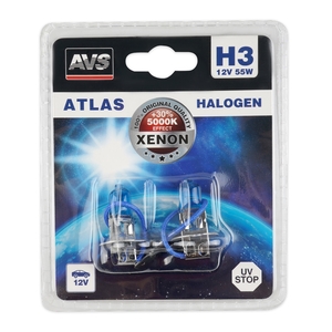 Галогенная автомобильная лампа AVS ATLAS, H3, 12 В, 55 Вт, 5000 К, цоколь PK22s, 2 шт., фото 2