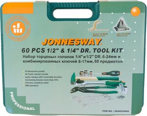 JONNESWAY S04H52460S Набор инструмента универсальный 1/4", 1/2"DR, 60 предметов, фото 3