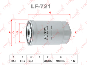 Фильтр топливный LYNXauto LF-721. Для: HYUNDAI Accent(LC/MC) 1.5D 02>/ Getz(TB) 1.5D 03>/ H-1 2.5D 02-07 / Matrix(FC) 1.5D 04> / NF 2.0D 06-10 / Santa fe(CM) 2.2D 06>, KIA Sorento(JC) 2.5D 06-11 / Rio(JB) 1.5D 05-11 / Magentis II 2.0D 05> / Carens(FJ) 2.0, фото 1