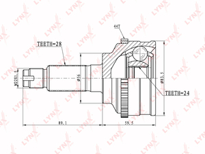 ШРУС наружный LYNXauto CO-5119A. Для: Mazda, Мазда, Tribute 2.0-3.0 00-07. Резьба 1 - MM22x1,5. Шлицы наружные, шт. - 28. Шлицы внутренние, шт. - 24., фото 2