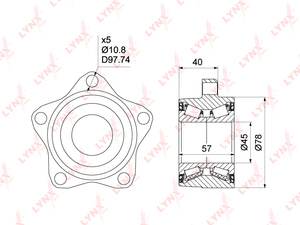 Подшипник ступицы передний LYNXauto WB-1007. Для: Ford, Форд, Transit(Транзит) 2.2D-3.2D 06-14. Крепление 1 - x5 / 10,8 / PCD 97,74., фото 2