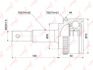 ШРУС наружный LYNXauto CO-3860A. Для: Nissan, Ниссан, Almera(Алмера)(N16) 1.5 00-06. Резьба 1 - MM22x1,5. Шлицы наружные, шт. - 25. Шлицы внутренние, шт. - 21., фото 2