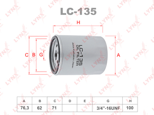 Фильтр масляный LYNXauto LC-135. Для: LAND ROVER Defender(L316) 2.5d 98-16 / Discovery II(L318) 2.5d 98-04, фото 1