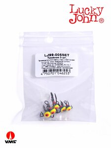 Крючок-тройник для приманок Lucky John 05SET с каплей цвет. 5шт. набор, фото 4