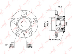 Ступица задняя в сборе с ABS LYNXauto WH-1004. Для: AUDI Ауди A4 1.8-3.2 07> / A5 1.8-3.2 08> / A6 2.0-3.0D 10>, фото 1