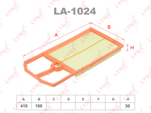 Фильтр воздушный LYNXauto LA-1024. Для: SEAT Cordoba 96-99/Ibiza II-III 96-02 1.4/Toledo II 1.6 00-06, SKODA Octavia 1.4 00>, VW Bora 00-05/Golf IV 97> / Caddy II 00-04/Polo 99-05 1.4, фото 1