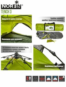Палатка автоматическая 3-х местная Norfin TENCH 3 NF, фото 7
