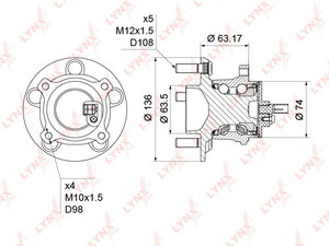 Ступица задняя в сборе с ABS LYNXauto WH-1225. Для: Ford, Форд, Focus(Фокус) II 1.4-2.5 04> / C-Max(С-Макс) 1.6-2.0D 07>. ABS - P44., фото 4