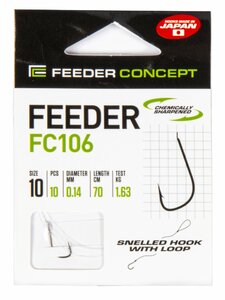 Крючки с поводком FC FEEDER сер. FC106 70см, разм.010, 0,14мм 10шт., фото 5