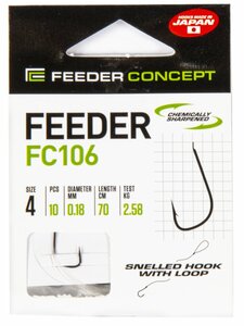 Крючки с поводком FC FEEDER сер. FC106 70см, разм.004, 0,18мм 10шт., фото 5