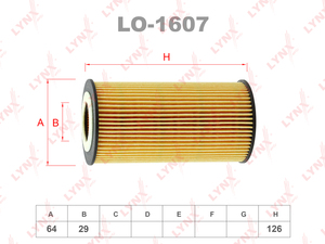 Фильтр масляный LYNXauto LO-1607. Для: FORD Mondeo 2.5 07> / Kuga 2.5/Focus II 2.5T 05>, VOLVO C30 06> / C70 06> / S40 06> / S60 05> / S80 08> 2.4-2.5T/XC70/90 2.4D 02>, фото 1