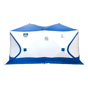 Палатка зимняя куб СЛЕДОПЫТ, 3,8х1,9 м, 2-х комнатная,  S по полу 7,2 кв.м, 3 слоя, цвет синий/белый, фото 2