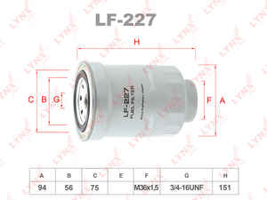 Фильтр топливный LYNXauto LF-227. Для: FORD Maverick 2.7TD 93-98, NISSAN Almera 2.0D 95-00/2.2D 03> / Cabstar 2.3-3.3 >92/Parthfinder 2.7TD-3.2TD 97-04/4.0 05> / Patrol 2.8TD >00/3.0TD 00> / 4.2D >97/Primera 2.0D >91/2.2D 02> / Terrano 2.7TD 96> / X-Trail, фото 1