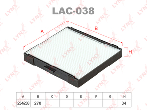 Фильтр салонный LYNXauto LAC-038. Для: HYUNDAI Хендаи Elantra(Элантра) 00> / Matrix(Матрикс) 01>, фото 1