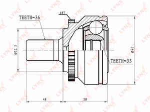 ШРУС наружный LYNXauto CO-7801A. Для: VOLVO C70 2.0-2.5 98-05/S80 2.0-2.4 97-06, фото 1