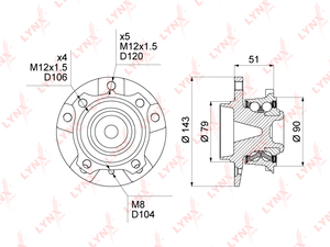 Ступица передняя в сборе с ABS LYNXauto WH-1039. Для: BMW 5(E60/61) 2.0-5.0 03-10 / 6(E63 / 64) 3.0-5.0 04>, фото 1