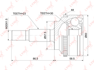 ШРУС наружный LYNXauto CO-6322A. Для: RENAULT Kangoo I 1.2-1.5D 01> / Megane I 1.9D 01-03 / Scenic I 1.6-1.9D 99-03, NISSAN Kubistar 1.2-1.5D 03>, фото 1