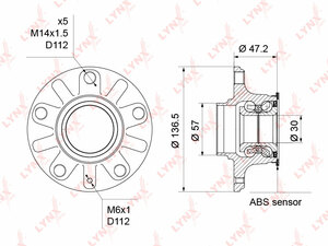 Ступица задняя в сборе (с ABS, ø 30мм) LYNXauto WH-1188. Для: AUDI A3(8P / 8V) 1.2T-3.2 03>, SKODA Octavia(5E) 1.2T-2.0D 12>, VW Golf V-VII 1.4-3.2 03> / Jetta 1.2T-2.0D 10>, SEAT Altea 1.4-2.0D 04> / Leon 1.2T-2.0 05>, фото 1